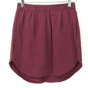 Madewell Silk Mini Skirt XS Burgundy Red Pull‎ On Elastic Waist Pockets Preppy